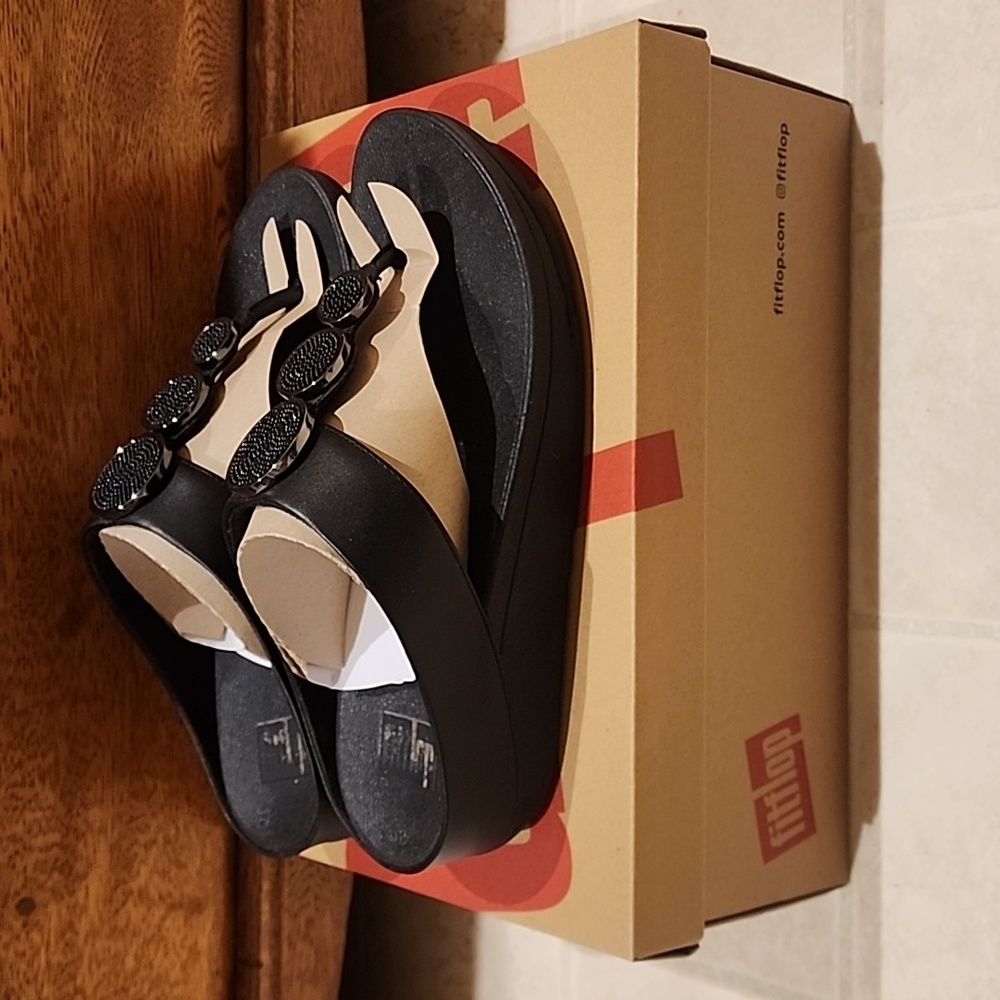 Fitflop Black Beaded Wedge Sandals - Picture 3 of 6
